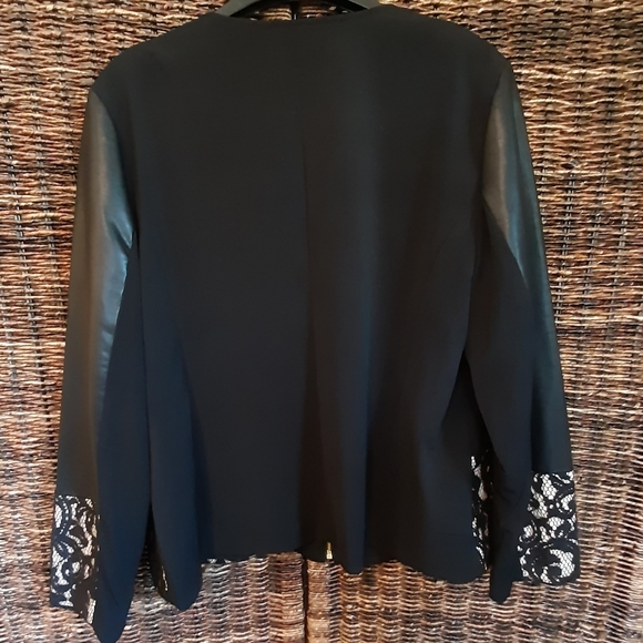 Chico's Pieced Ponte Lace-Mix Faux Leather Jacket Black/Champagne Size XL - Picture 8 of 12